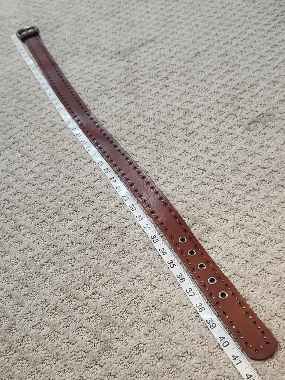 Fossil Brown Leather Studded Belt with Round Silver Buckle Size Medium